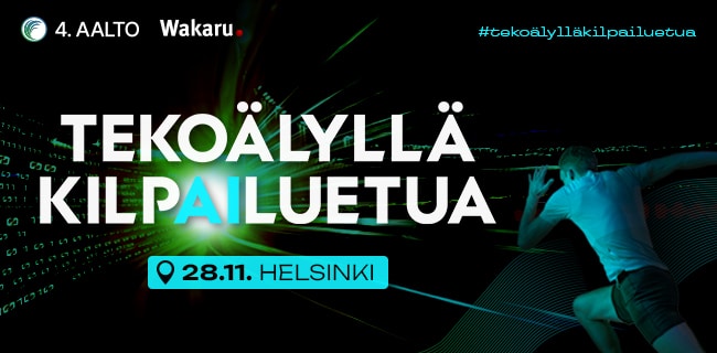 Tapahtuman tekoälyllä kilpailuetua kuva. tapahtuma pidetään 28.11.2024 Helsingissä Wakaru ja 4.aalto