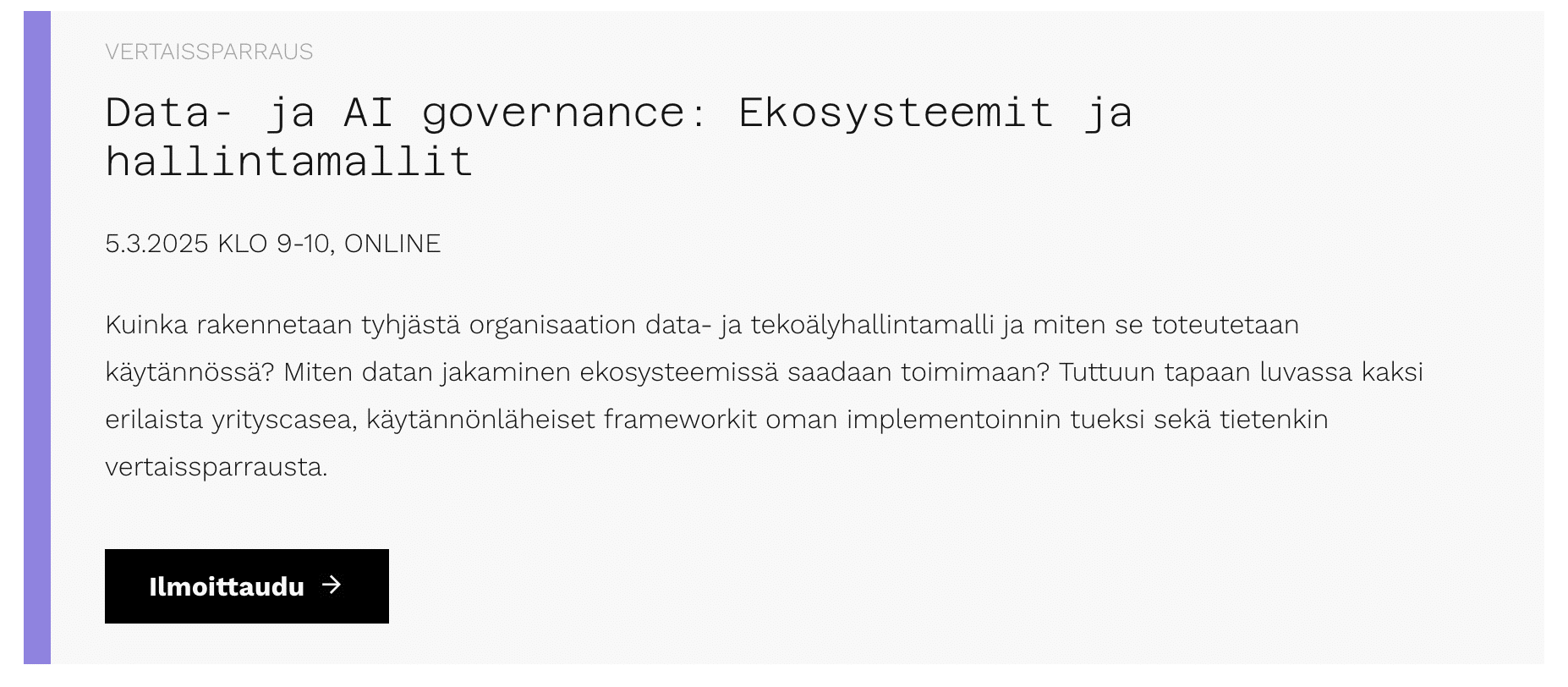 Data- ja AI governance: Ekosysteemit ja hallintamallit​ webinaari ONLINE