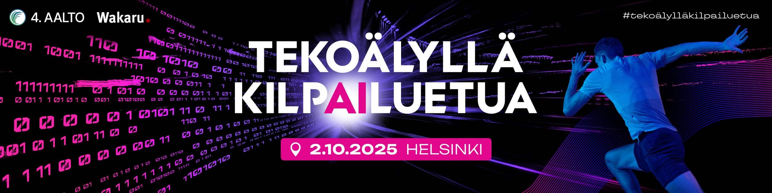 Tekoälyllä kilpailuetua tapahtuman banneri kuva, jossa mainittuna päivämäärä 2.10. 2025 ja paikka Helsinki.